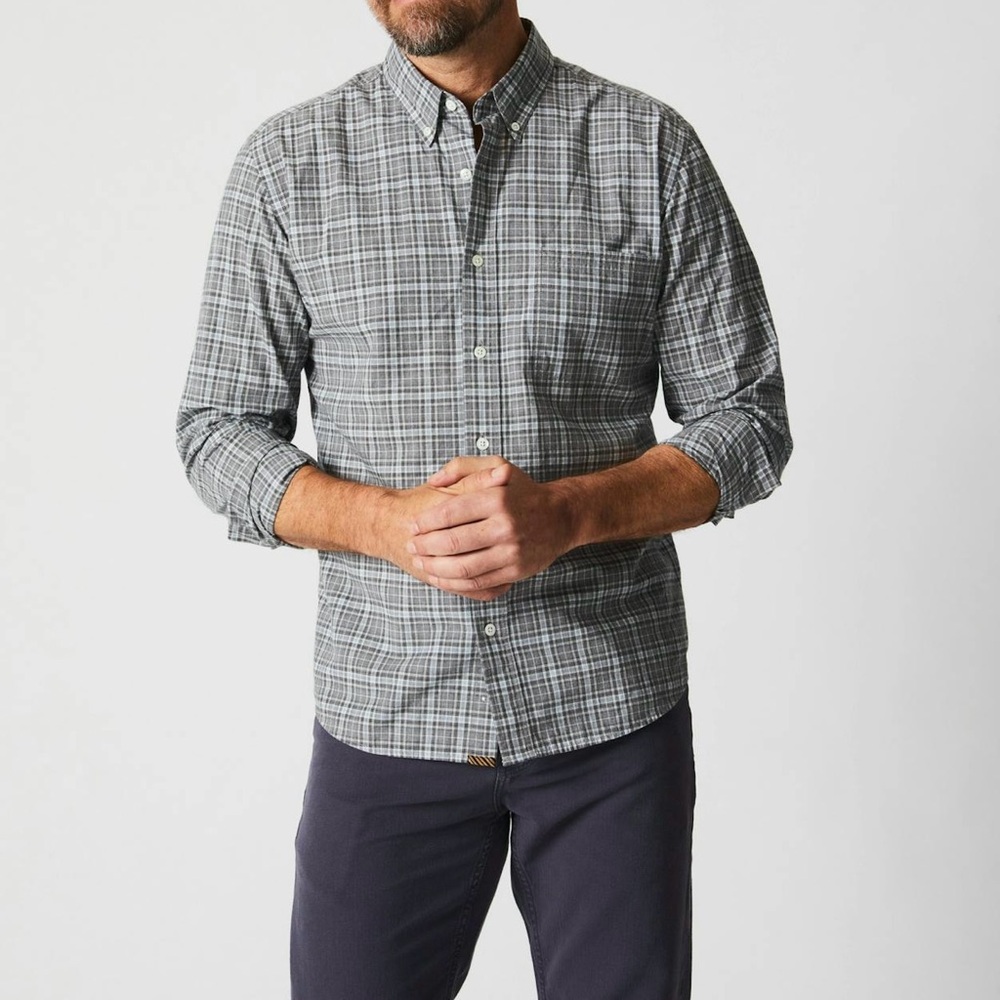 Billy Reid Melange Plaid Tuscumbia Shirt Light Grey NWT 100% Cotton